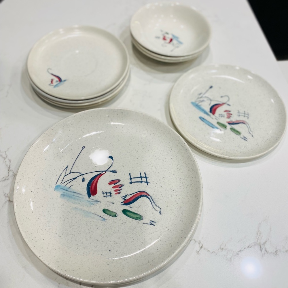 Rare Vintage Riviera Faeinceries Continentales hand painted Swan MCM dishes